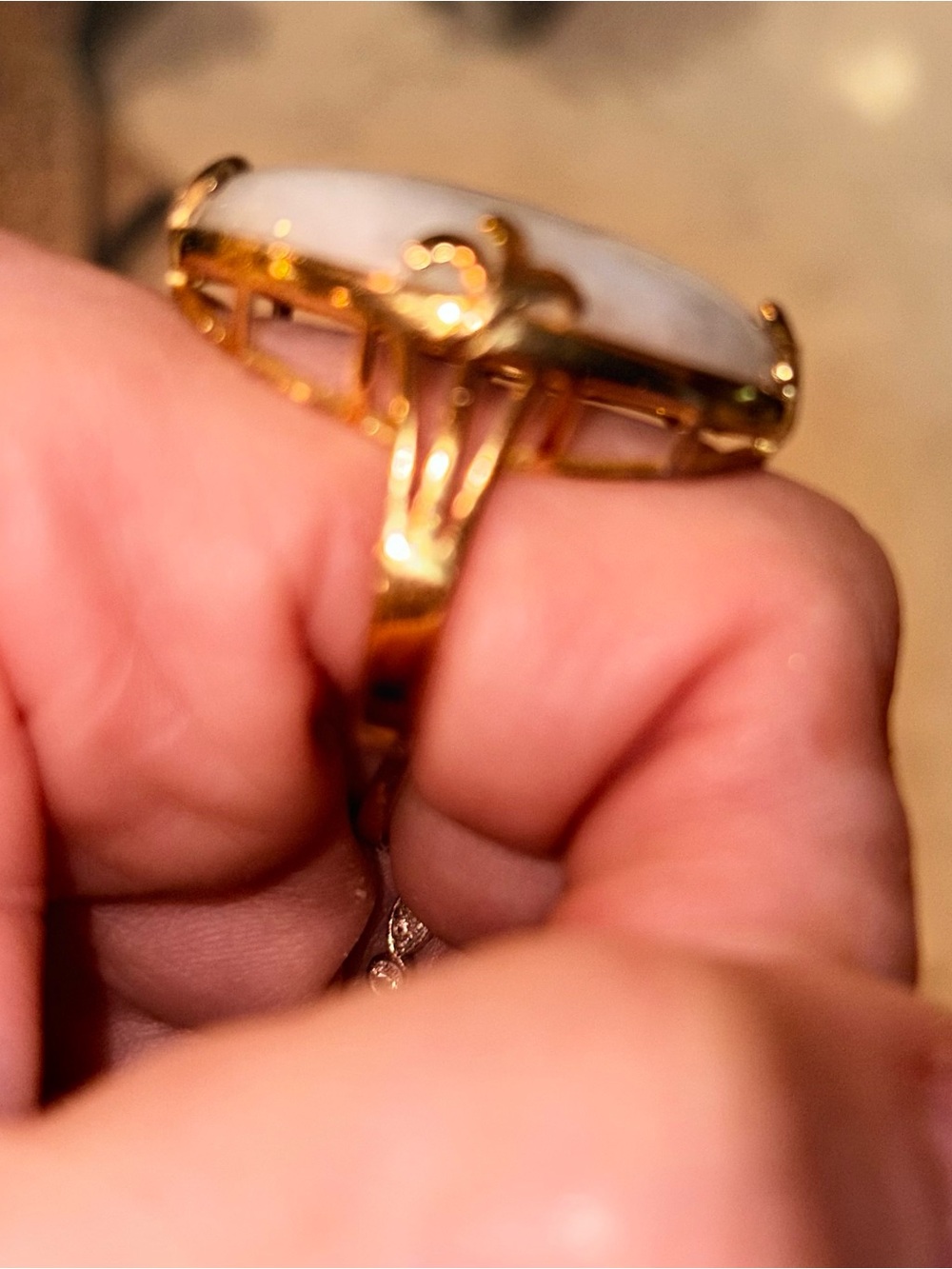 Gold Ring with Large White Oval Stone - Picture 4 of 6